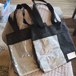 Pampered Chef Black Catalog Tote Bags with Clear Front Panel (Set of 2)
